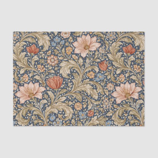 Vintage Navy Blue Floral Seidenpapier (Vorderseite)