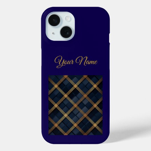 Vintage Navy Blue & Gold Christmas iPhone 15 Case (Rückseite)