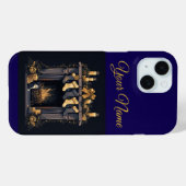 Vintage Navy Blue & Gold Christmas iPhone 15 Case (Rückseite (Horizontal))