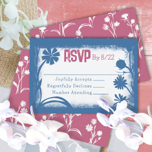 Vintage Navy Blue, Mauve Pink RSVP Card Hinweiskarte