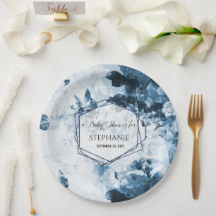 Vintage Navy Blumen Elegante Botanische Babyparty Pappteller