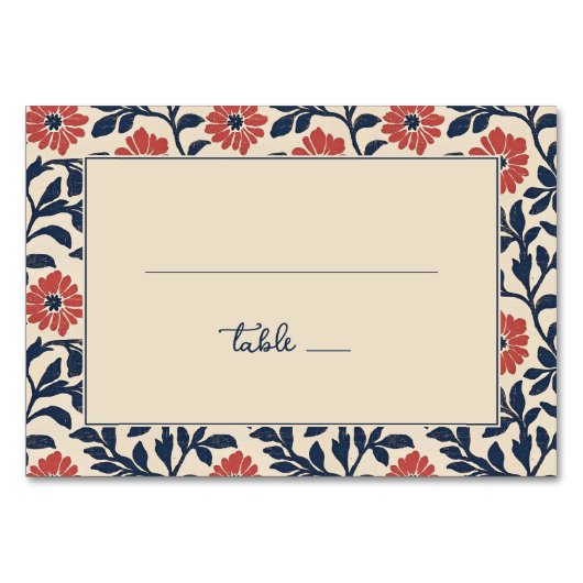 Vintage Navy Blumenmuster Tischnummer (Vorderseite)