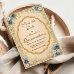 Vintage Navy Coastal Quinceañera Save The Date<br><div class="desc">An elegant coastal design featuring navy blue roses, delicate ivory flowers, nautical rope, and classic anchors surrounding an ornate vintage frame. The soft watercolor florals and warm antique parchment background create a timeless seaside aesthetic inspired by maritime gardens and coastal romance. Perfect for a refined ocean-inspired celebration with classic nautical...</div>