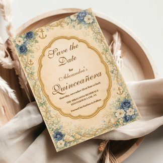Vintage Navy Coastal Quinceañera Save The Date