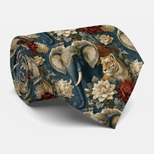 Vintage Navy Crimson Chintz Elefant und Tiger Krawatte