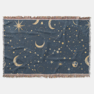 Vintage Navy Elfenbein Astrologie Mond Konstellati Decke