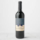 Vintage Navy Gold Damask Vielen Dank Weinetikett (Vorderseite)