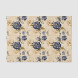 Vintage Navy & Ivory Blume Gewebpapier, elegant Seidenpapier
