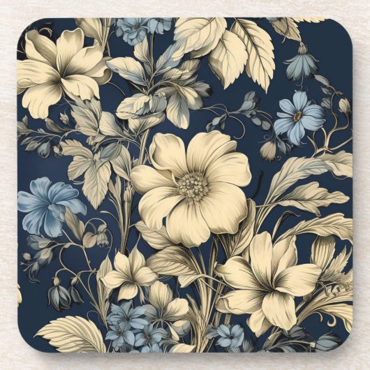 Vintage Navy & Ivory Blume Hochzeit Untersetzer (Vorderseite)