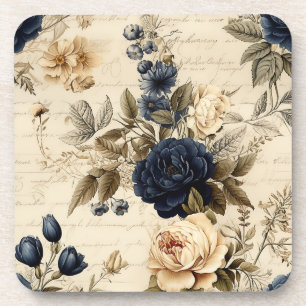Vintage Navy & Ivory Blume Hochzeit Untersetzer