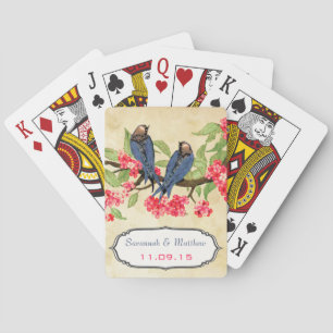 Vintage-Navy-Liebesvögel-Hochzeitsgeschenk-Spielka Spielkarten