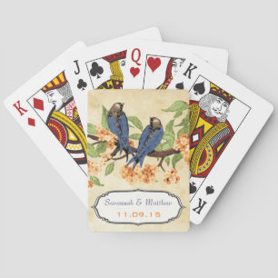 Vintage-Navy-Liebesvögel-Hochzeitsgeschenk-Spielka Spielkarten