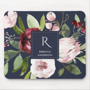 VINTAGE NAVY ROSA BURGUND WEINROTE PROTEA BLUME MOUSEPAD