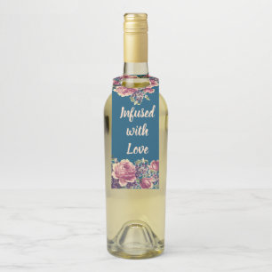 Vintage Navy- und rosa Aquarell-Blumen-Anhänger Flaschenanhänger