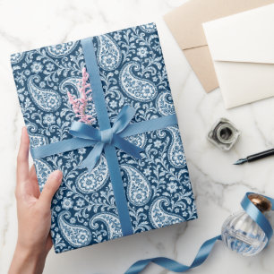 Vintage Navy und weißes florales Paisley Geschenkpapier