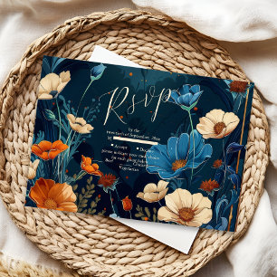 Vintage-Navyblau Art Nouveau Hochzeit RSVP Karte