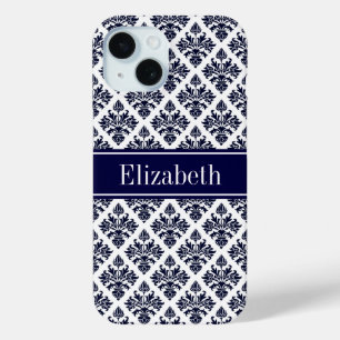 Vintage Navyblau mit Damast #3 Navy Namensmonogram Case-Mate iPhone Hülle