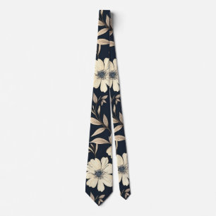 Vintage Navyblau und cremeweißes Blumenmuster Krawatte