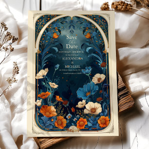 Vintage-Navyblaue-Art-Nouveau-Hochzeit Save The Date
