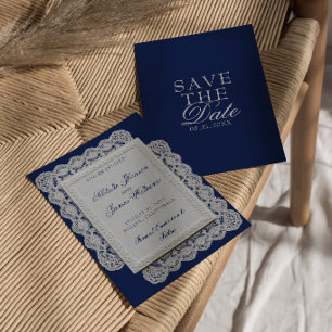 Vintage Navyblaue Hochzeit mit Spitze und Old Mone Save The Date