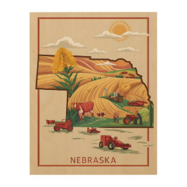 Vintage Nebraska Heartland Farm Scene Holzdruck