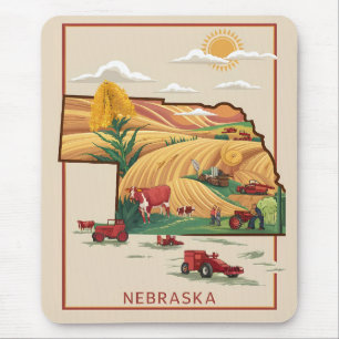 Vintage Nebraska Heartland Farm Scene Mousepad