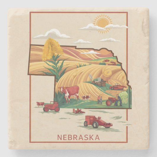 Vintage Nebraska Heartland Farm Scene Steinuntersetzer (Vorderseite)