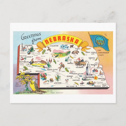 Vintage Nebraska Karte Reiseplan Postkarte (Vorderseite)