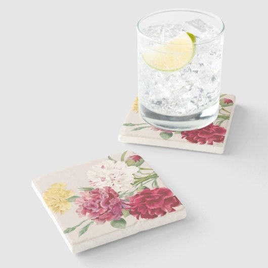 Vintage-Nelken-Blumenillustration Steinuntersetzer (Seitenansicht)