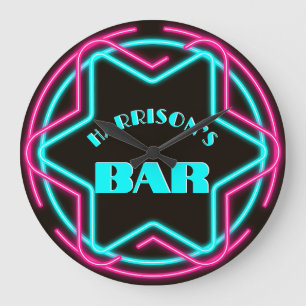 Vintage Neon-Bar-Uhr Große Wanduhr