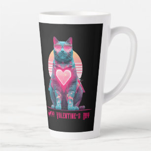 Vintage-Neon-Katze Valentinstag  Milchtasse