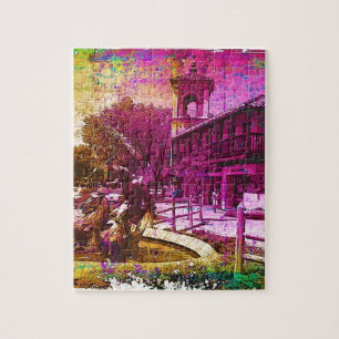 Vintage Neptunbrunnen Farbiger Grunge Puzzle