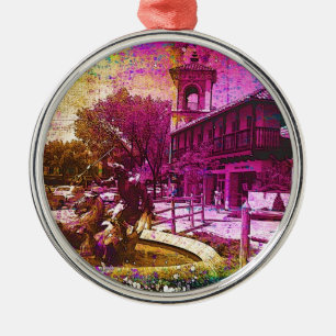 Vintage Neptunbrunnen Farbiger Grunge Silbernes Ornament
