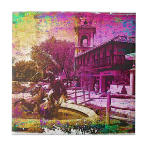 Vintage Neptune-Brunnen Bunte Grunge Fliese