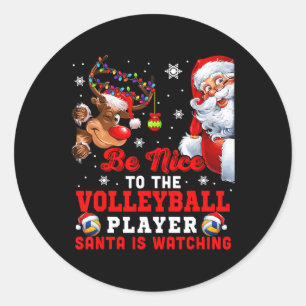 Vintage nett zum Volleyballspieler Santa beobachte Runder Aufkleber