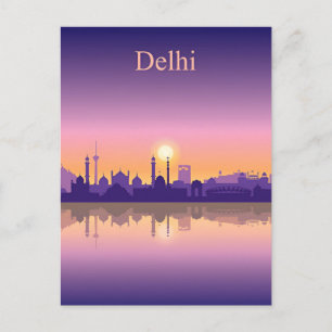 Vintage Neu-Delhi, Indien Reise Aquarell Retro Postkarte