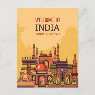Vintage Neu-Delhi, Indien Reise Aquarell Retro Postkarte