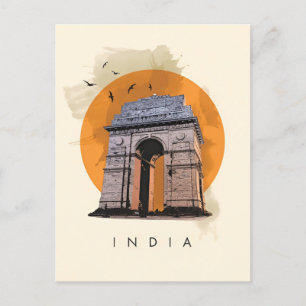 Vintage Neu-Delhi, Indien Reise Aquarell Retro Postkarte
