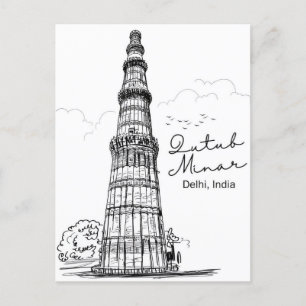 Vintage Neu-Delhi, Indien Reise Wasserfarbe Retro Postkarte