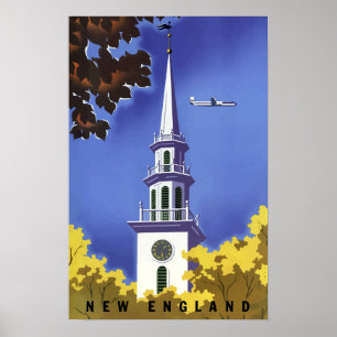 Vintage Neu-England Fluglinien-Reise Poster