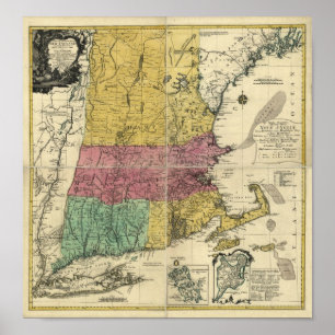 Vintage Neu-England Karte 1777 Poster
