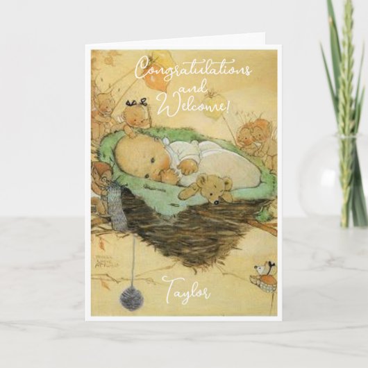 Vintage neue Baby Gratulationen Flat Card Karte (Vorderseite)