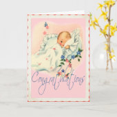 Vintage neue Baby-Gratulationskarte Karte (Gelbe Blume)