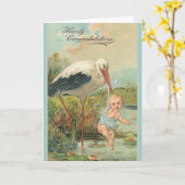 Vintage neue Baby- und Storchenkarte Karte (Gelbe Blume)