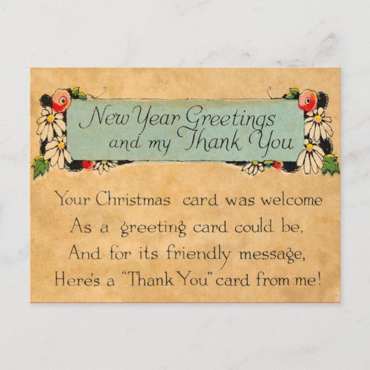 Vintage neue Jahre und ich danke Ihnen Postkarte (Vorderseite)