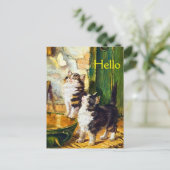 Vintage Neugierige Kätzchen Schmetterling Viktoria Postkarte (Stehend Vorderseite)