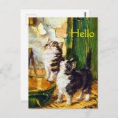 Vintage Neugierige Kätzchen Schmetterling Viktoria Postkarte (Vorne/Hinten)