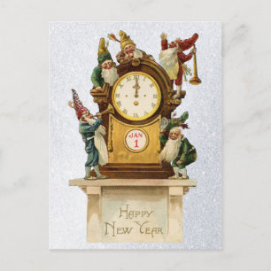 Vintage-Neujahrs-Gnome Postkarte