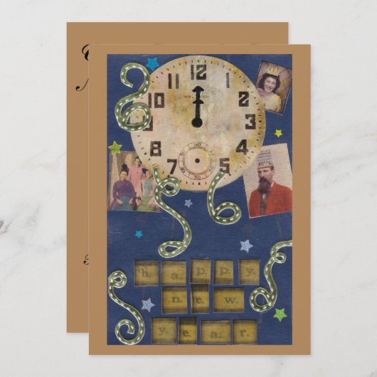 Vintage Neujahrseinladung (doppelseitig) Einladung (Vorne/Hinten)