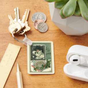 Vintage Neujahrsgrüße, viktorianisches Mädchen am  Schlüsselanhänger